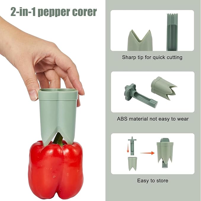 Pepper corer seed remover tool,Upgrade2 in 1 Fruit Pepper Seed Corer Remover,Quickly Cutting and Deseeding Bell Pepper Corer Tool for Vegetables Kitchen Gadget (1 Pcs)