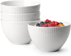 NUTRIUPS 5.5x3.5 in Soup Bowls, 25 oz Deep Cereal Bowl Set, Ceramic, Microwave Safe Bowl, Set of 4 White Bowl for Oatmeal Chili Salad