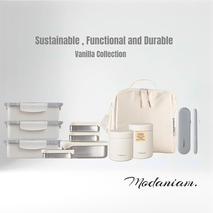 Flexibento - 2 x 6.5 oz | Leak proof | Small Stainless steel Snack Containers with Silicone lids|Dip and condiment containers | Plastic and BPA free | Metal Lunch box | Vanilla (set of 2)