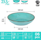 Esfour 8 Inch Porcelain Pasta Bowl, 16 Ounce Salad Bowls, Microwave & Dishwasher Safe, Sturdy & Stackable, Set of 6 Ceramic Bowl Plate Set, Wide Shallow Salad Bowls, Natural Assorted Colors