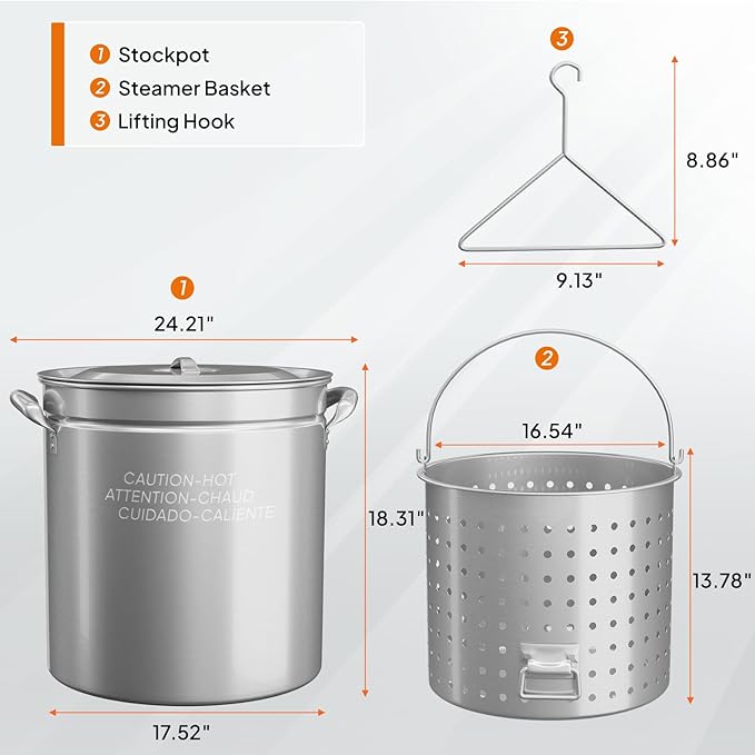 ROVSUN 82-Quart Stainless Steel Turkey Fryer & Seafood Boil Pot with Basket, Lid & Hook, Large Stock Pot for Outdoor Cooking of Turkey, Crawfish, Crab, Lobster & Shrimp
