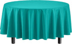 12-Pack Premium Plastic Tablecloth 84in. Round Table Cover - Teal