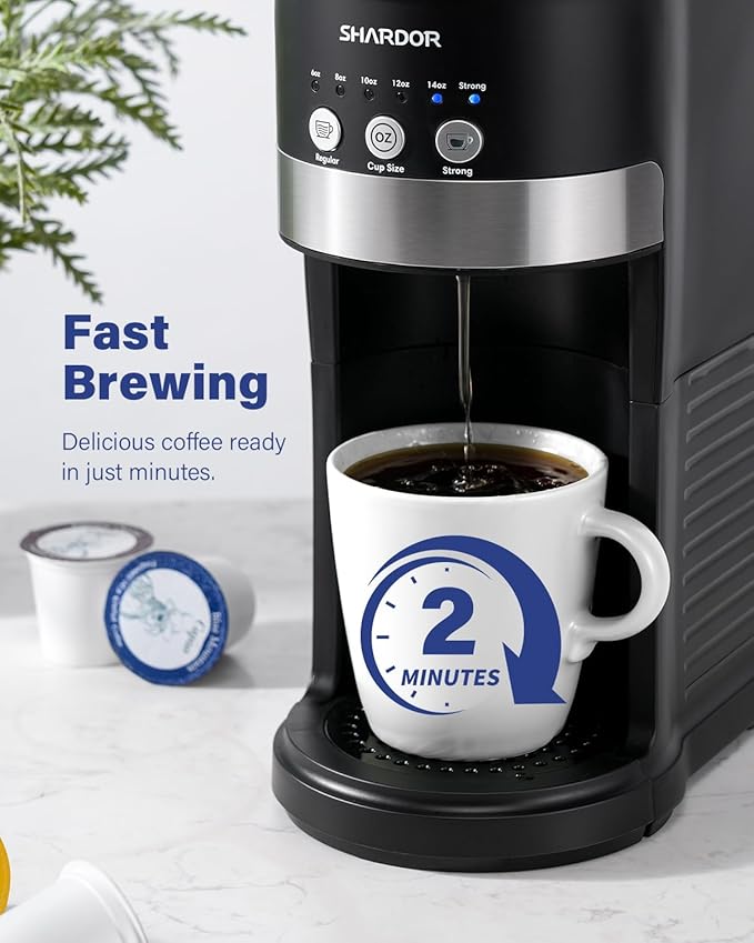 SHARDOR 3 in 1 Single Serve Coffee Maker, K Cup Pod Coffee Maker Compatible with Grounds & Teas, 6 to 14oz Brew Sizes, 40oz Removable Water Tank, Easy to Use, Black