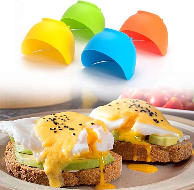 Egg Poacher Cups with Oil Brush, Silicone Egg Poachers Set of 4 Multicolor Poached Egg Maker Egg Coddler, Kitchen Tools and Gadgets