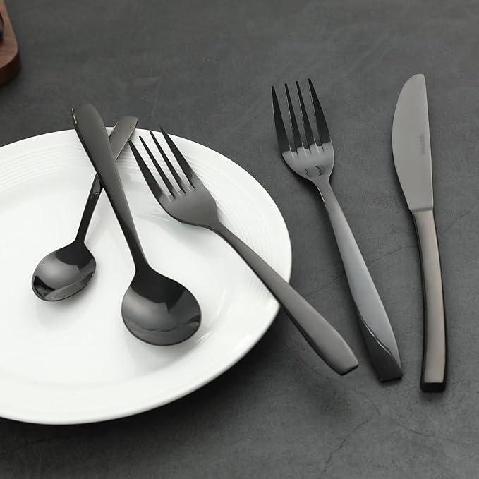 Black 40 Piece Silverware Set,Stainless Steel Flatware Set for 8,18/0 Rust-Proof Cutlery Set with Forks & Spoons,Mirror Polished Dishwasher Safe - Heavy Duty Tableware for Home & Dining