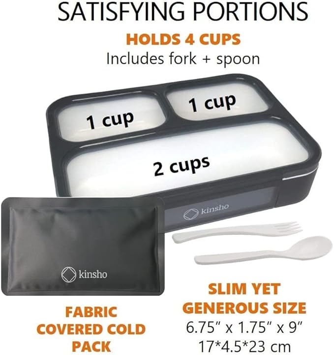 Bento Box with Insulated Lunch Bag and Ice Pack. Lunch Container with 3 Divided Leak-Resistant Compartments Perfect for Work or School, Adults Boys Kids, Black with Camo Bag