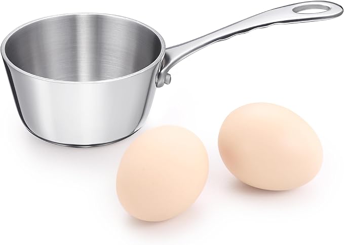 Mini Sauce Pan Butter Warmer Pot with Handle 18/10 Stainless Steel Small Pot for Melting Butter Heating Sauce Gravy & Oil (5oz/150ml) - Silver