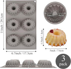 3Pcs Mini Bundt Cake Pans for Baking, 6-Cavity Silicone Bundt Cake Pan Nonstick, Small Bundtlette Cake Silicone Mold for Cupcakes, Donuts, Cornbread, Brownies, Jellies