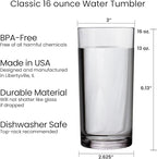 US Acrylic Classic Clear Plastic Reusable Drinking Glasses (Set of 6) 16oz Water Cups | BPA-Free Tumblers, Made in USA | Top-Rack Dishwasher Safe