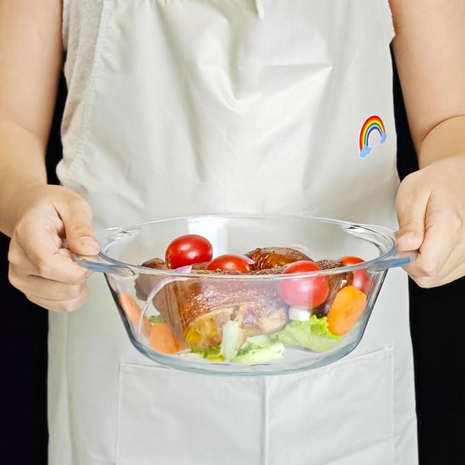 Small Glass Casserole Dish With Lid, 1.5L Microwavable Bowl, Easy Grab Baking Dish - Oven Safe