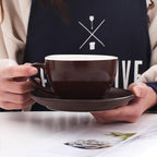 Latte Art Cup and Saucer, Latte & Cappuccino Mate for Coffee Shop and Barista (Matte Brown, 10.5 oz)
