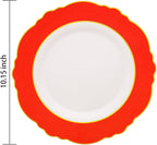 WDF 60pcs Red Plastic 4th of July Plates Gold Rim - 10.25inch Red Dinner Plates Disposable Plates Table Decor for 4th of July