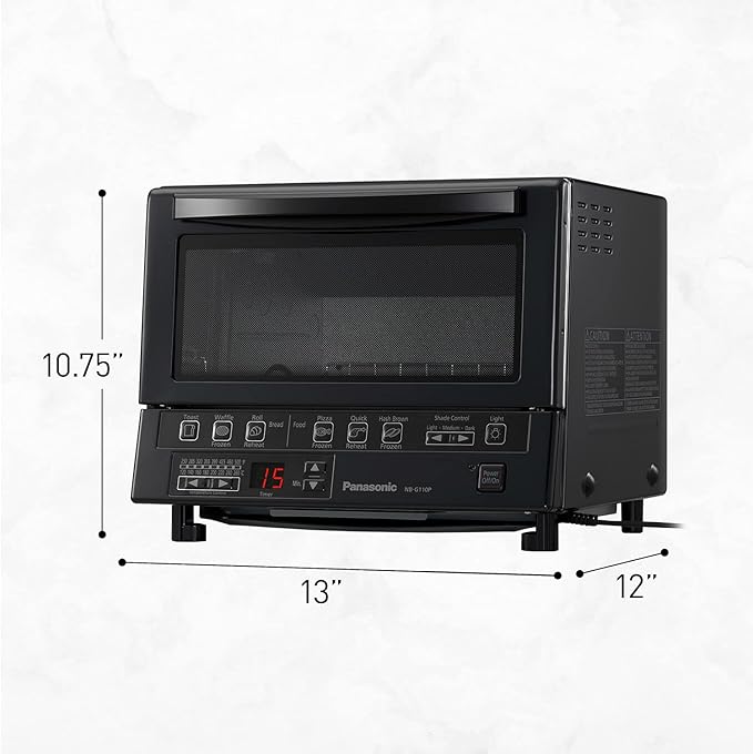 Panasonic FlashXpress Toaster Oven Countertop, 4-Slice Compact Size with Double Infrared Heating, 6 Auto Cook Options and Precise Temperature Control, 1300W - NB-G110P-K (Black)