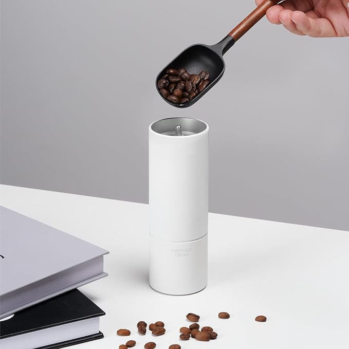 TIMEMORE Manual Coffee Grinder Foldable Handle Burr Coffee Grinder with Capacity 20g Chestnut C3S PRO Internal External Adjustable Setting, Double Bearing Positioning for Travel Camping, Home White