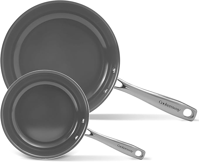 Cookware Set Nonstick Frying Pans, 8 &10 inches Ceramic Non Stick Skillets, Egg Fry Pans for Cooking,PTFE,PFOA,PFAs Free,Oven&Dishwasher Safe,Ash Grey