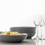 Y YHY 8.5'' Pasta Bowls Set of 6, 30oz Large Salad Serving Bowls for Kitchen, Porcelain Wide Shallow Soup Bowl Plates for Dinner, Microwave Dishwasher Safe, Matte Gray