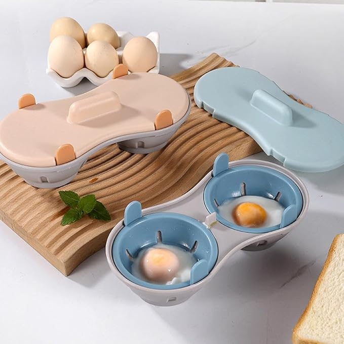 Wmool 2 Cavity Microwave Egg Cooker, Breakfast Double Row Egg Cooker, Poached Egg Cup Kitchen Cooking Gadgets