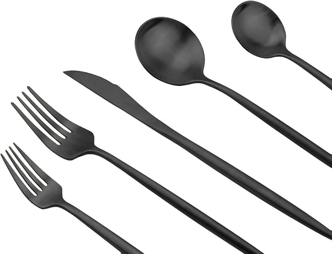 JASHII Luxury Black Flatware, Silverware Sets, 24-pieces Elegant Cute 18/10 Stainless Steel Silverware Set for Eating Home Kitchen Hotel Restaurant, Service Sets for 4 People, Dishwasher Safe