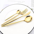 24Pcs Gold Mirror Silverware Flatware Set, 18/0 Stainless Steel Cutlery Set Utensils Kitchen Dinnerware Include Knife Fork Spoon and Teaspoon, Service for 4