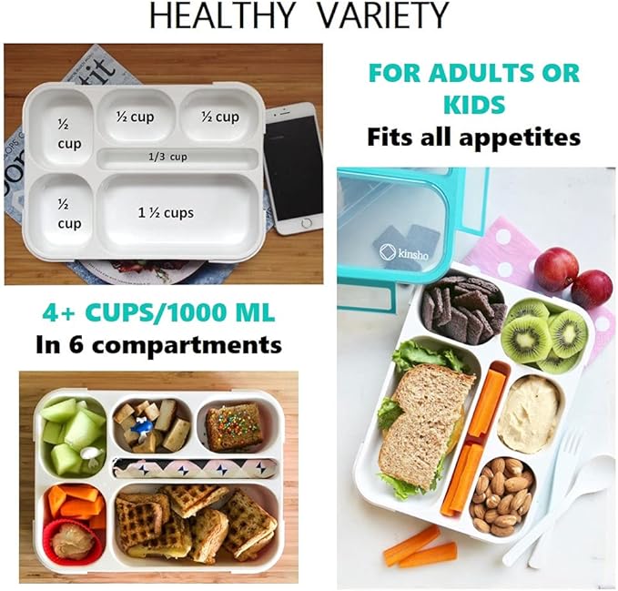 kinsho Bento Box with Lunch Bag and Ice Pack Set | Two Boxes, insulated Bags, Cold Packs for Kids Adults, Value Meal Containers for School Lunches or Snack, 6 Compartments BPA Free, Teal and Orange