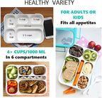 kinsho Bento Box with Lunch Bag and Ice Pack Set | Two Boxes, insulated Bags, Cold Packs for Kids Adults, Value Meal Containers for School Lunches or Snack, 6 Compartments BPA Free, Teal and Orange