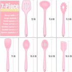 E-far Silicone Cooking Utensils Set, 7-Piece Pink Heat Resistant Kitchen Utensils Set, Kitchen Nonstick Tools Spatula Ladle Spoon Pasta Server for Non-stick Cookware, Non-Toxic & Dishwasher safe