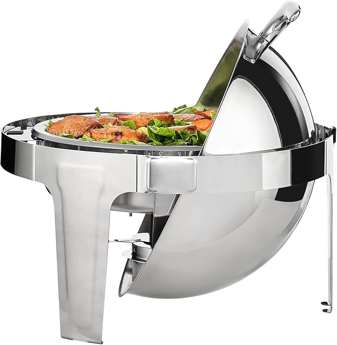 VEVOR Roll Top Chafing Dish Buffet Set, 6 Qt 2 Pack, Stainless Steel Chafer with 2 Full Size Pans, Round Catering Warmer Server with Lid Water Pan Stand Fuel Holder, for at Least 5 People Each