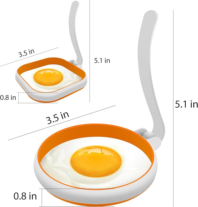GOYLSER White Food Grade Silicone Egg Rings, 2 Pack Square Egg Rings + 2 Pack Round Egg Molds for Cooking, 4 Pack Fried Egg Shapes