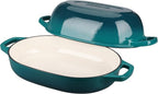 Enameled Cast Iron Oval Dutch Oven Pot with Lid, Dutch Oven for Sourdough Bread Baking, Oval Bread Pan, 7qt, Darkcyan
