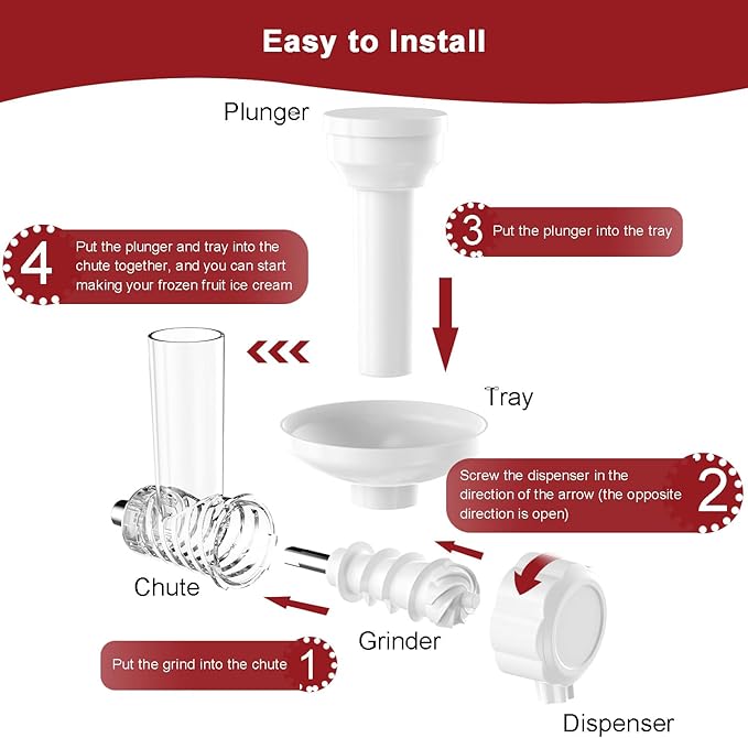 Ice Cream Maker Attachment for KitchenAid Stand Mixers, Dairy Free Frozen Fruit Soft Serve Ice Cream Machine Compatible with KitchenAid and Cuisinart, for Making Yogurt/Natural Desserts/Gelato