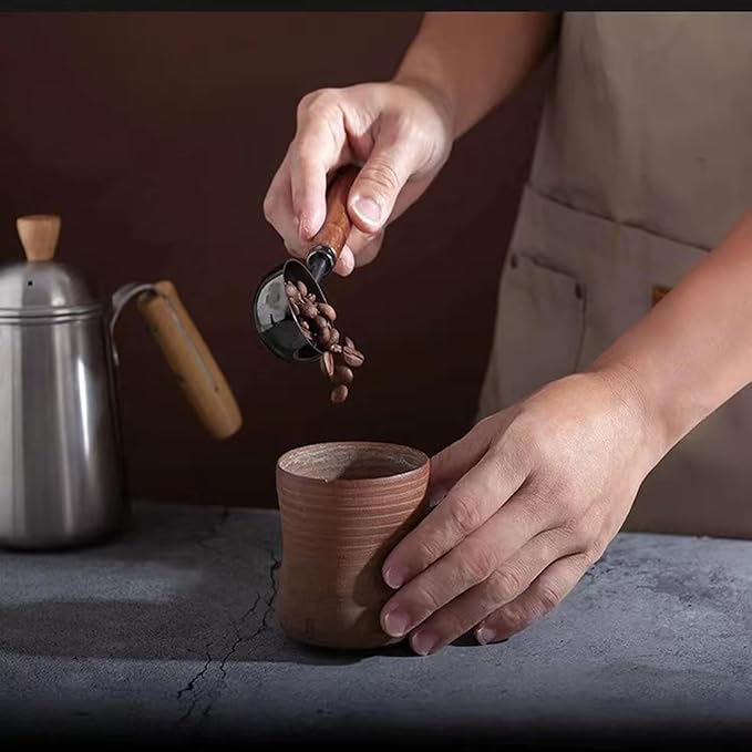 Vintage Coffee Measuring Spoon - 304 Stainless Steel, Coffee Scoop,10g Capacity, Walnut Handle - Perfect for Coffee, Tea, and More (Silver)