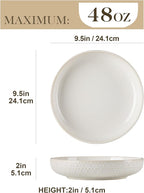 MALACASA Pasta Bowls 48 Oz, 9.5 Inch Large Salad Bowls, Modern Relief Design Ceramic Serving Bowls, Wide and Shallow Plates Pasta Plates, Microwave & Dishwasher Safe, Set of 4, Series LYDIA