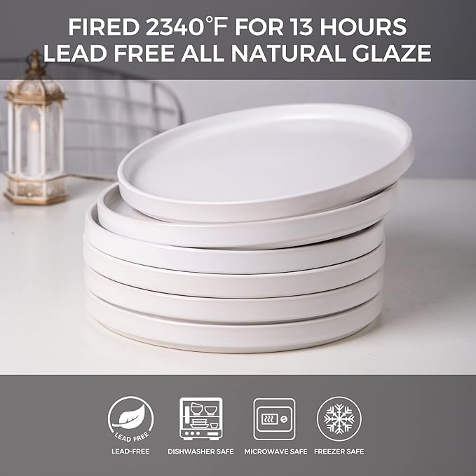 AmorArc Ceramic Plates Set of 6, Matte Glaze 8.0 Inch Dishes Set for Kitchen, Dessert,Salad,Appetizer, Small Dinner Plates, Microwave & Dishwasher Safe, Scratch Resistant, Matte White