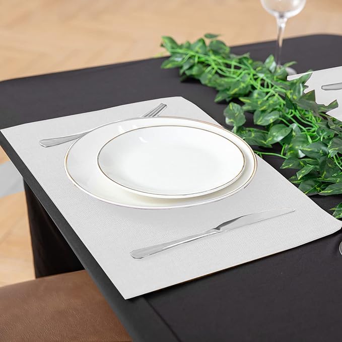 Linen Placemats Set of 8, Machine Washable, Heat Resistant, Wrinkle Free, Thick Polyester Kitchen Place Mats for Dining Table (White)