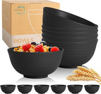 Wheat Straw Bowls Set of 6, Unbreakable Lightweight 26 OZ Cereal Bowls for Kitchen, Reusable Salad Bowl, Microwave & Dishwasher Safe Bowl Set, Black