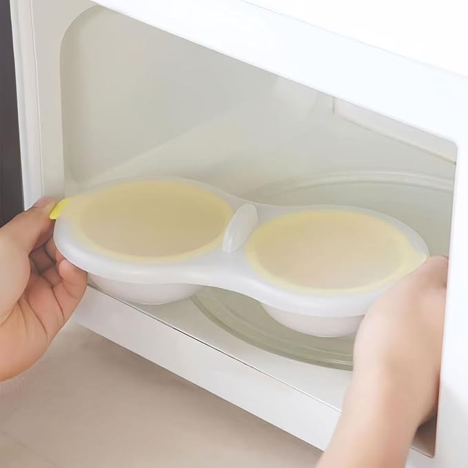 Microwave Egg Poacher,2 Cavity Eggs Poacher, Microwave egg cooker with Lid,Double Layer Microwave Boiled Eggs Maker for Egg McMuffin Hamburg Breakfast Sandwiches,Easy to cook and clean (yellow)