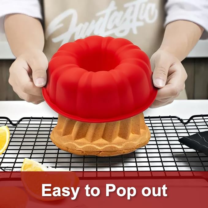silicone bundt cake pan, silicone Cake Molds, Bakeware Non Stick 10 inch bundt Pan for Jello,Gelatin,cake, Silicone Baking Molds for Cakes, Round Baking Pan (1 pack)