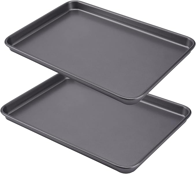 2 Cookie Baking Sheet Pan Nonstick 15.55 x10.63Inch (Inner 14.76x9.84inch) Jelly Roll Tray 2x Thicker Carbon Steel Non -Toxic Bakeware