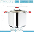 Stock Pot, Large Stainless Steel 11 Quart StockPot, Large Cooking Pot, Clear Glass Lid and Measurement Markings, Steam Hole, Induction, Gas, Electric Compatible Big Boiling Pot