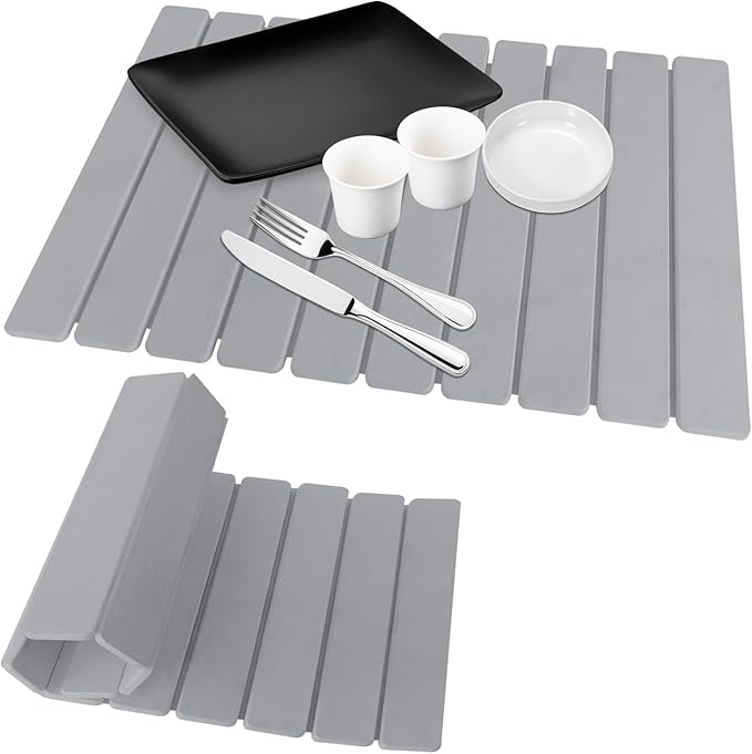 Hopegiver Stone Drying Mat for Kitchen Counter, 23.62"x15.35" Quick Dry Collapsible Mat Kitchen, Gray Absorbent Diatomaceous Earth Dish Drying Mat for Countertops, Sink, Bathroom, with Sanding Sponge