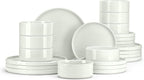 E-far Dinnerware Sets for 8, 24-Piece Stoneware Plates and Bowls Set, Modern Kitchen Dinning Dishware, Chip and Scratch Resistant, Microwave & Dishwasher Safe, Speckled White