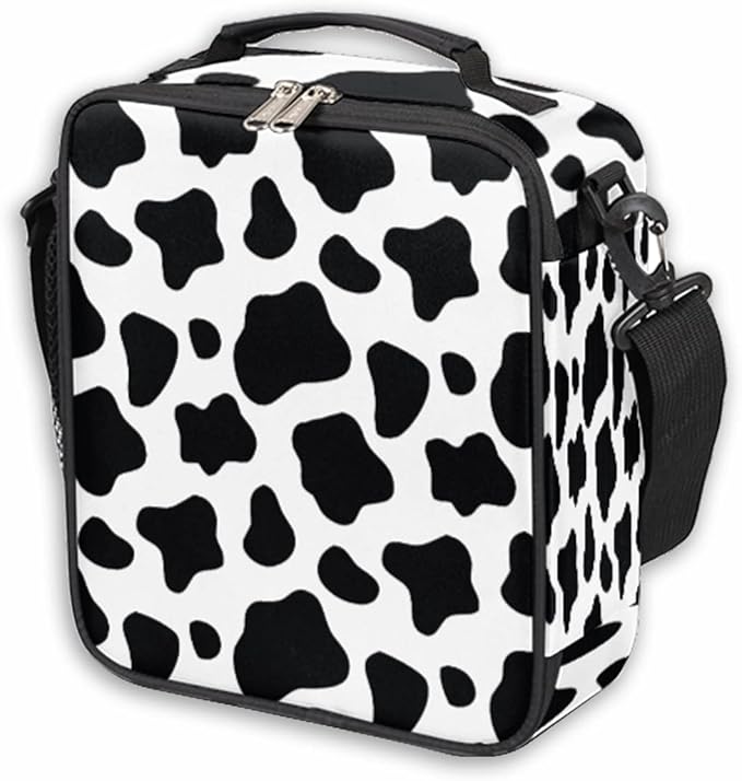 Cow Skin Insulated Lunch Bag for Kids Boys Girls Lunch Box Containers Tote with Shoulder Strap Durable Reusable Waterproof Meal Prep Bag for School Picnic Work Thermal Cooler Bag