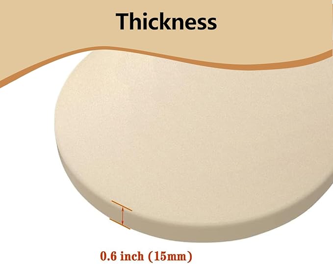 15" Round Baking Stone for Grill Oven, Heavy Duty Cordierite Bread Cooking Pan, Thermal Shock Resistant, Ideal for Making Crisp Crust Pizza