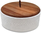 Authentic Wood and Ceramic Tortilla Warmer - Tortilla Holder with Lid - Bread Warmer - Pancake Holder- Roti Box - 8.5 Inches
