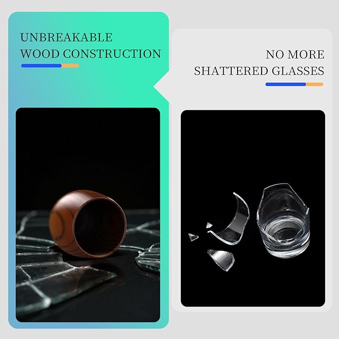 Original Wooden Bourbon Drinking Glass,Handcrafted Whiskey Glasses for Men,Great Anniversary Birthday Gifts for Men, Him, Dad, Husband, or Brother,10OZ 2 PACK