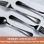 Lazycorner 50 Pcs Black Silverware Set for 10, Mirror Polished Flatware Set Stainless Steel Fork Knife Spoon, Food Grade Eating Utensils Sets, Reusable Silverwear Cutlery Set, Dishwasher Safe