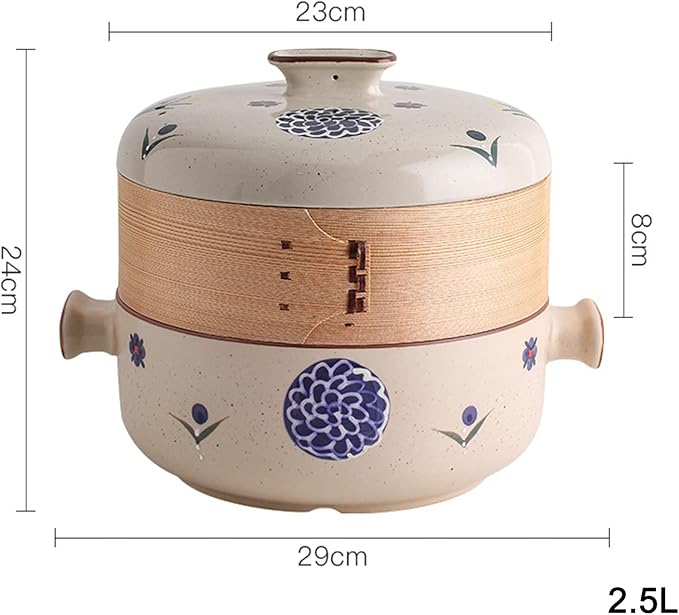 Japanese Casserole Pot with Handles for Cooking, Ceramic Casserole Clay Pot Steam Stew Pot with Steamer Basket,B,2.5L