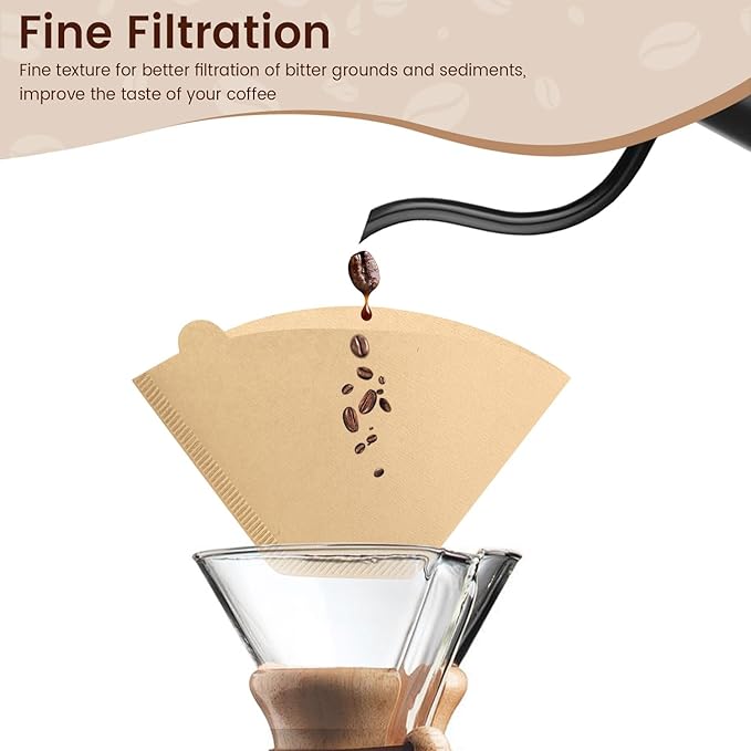 Coffee Filters 200 Count, Size 02 Cone Filters 2-6 Cup, Unbleached Disposable Natural Paper Filters, 02 Cone Filters For Pour Over and Drip Coffee Maker