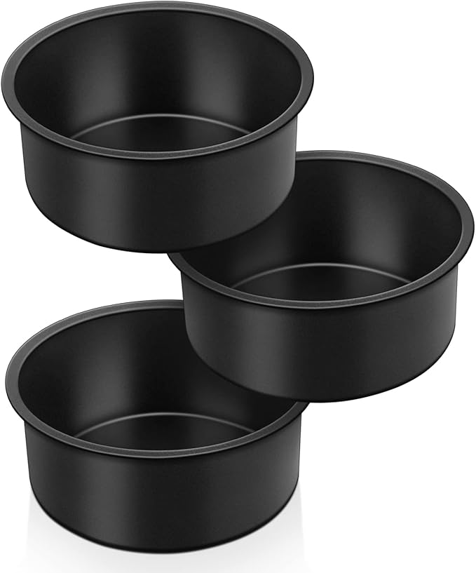 TeamFar 4inch Cake Pan Set of 3, Nonstick Mini Round Baking Cake Pan with Stainless Steel Core, for Baking Smash/Layer Cakes, Healthy & Heatproof, Release Easily & Easy Clean