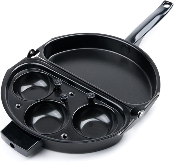 Fox Run Non-Stick Omelette Pan with Egg Poacher Set, 11.25 x 9.5 x 2.5 inches, Metallic